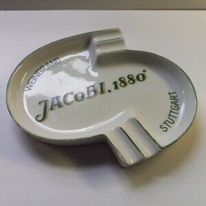 Vintage Jacobi 1880 Weinbrand Stuttgart MCM Ashtray 1960s White Germany Barware